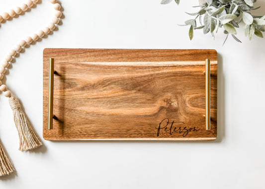 Personalized Acacia Serving Board with Gold Handles