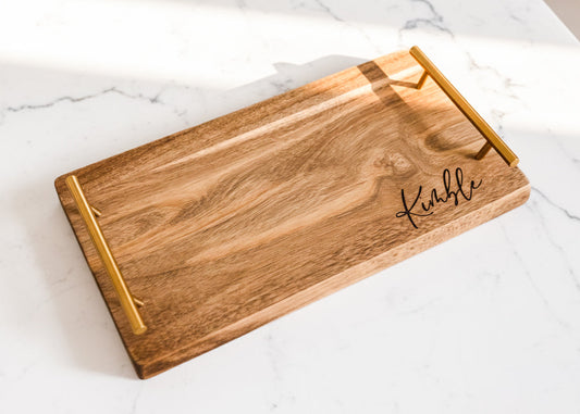Personalized Acacia Serving Board with Gold Handles