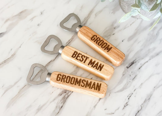 Custom Groomsmen Wood Handle Bottle Opener